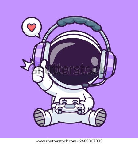 Cute Astronaut Gaming Cartoon Vector Icon Illustration. Science Technology Icon Concept Isolated Premium Vector. Flat Cartoon Style