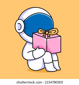 cute astronaut with gift box cartoon design