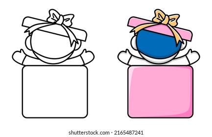 Cute astronaut in gift box coloring page for kids