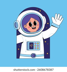 Cute astronaut girl cartoon illustration