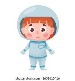 Cute astronaut girl in cartoon style. Vector isolated on a white background. Sticker, poster, children s illustration, character, design