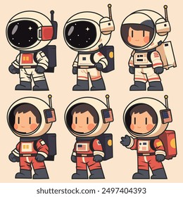 Cute Astronaut Girl With Star Cartoon Style Vector Illustration. Flat Style Vector Set , Logo ,T shirt Print and Sticker Design