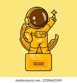 Cute Astronaut Golden Statue Cartoon Vector Icon Illustration. Science Technology Icon Concept Isolated Premium Vector. Flat Cartoon Style