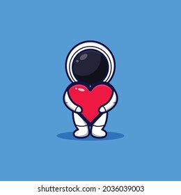 Cute astronaut with grabing love exspression on blue background