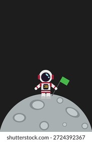 Astronauta bonito com bandeira de tela verde em pé no Mercury