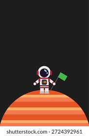 Astronauta bonito com bandeira verde em pé na Vênus.