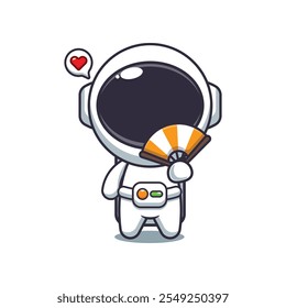 Cute astronaut with hand fan cartoon vector illustration. vector cartoon illustration suitable for poster, brochure, web, mascot, sticker, logo and icon.