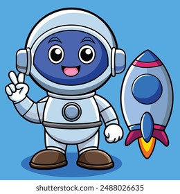 Cute Astronaut with Hand Peace Cartoon Vector Icon