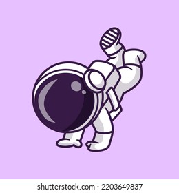 Cute Astronaut Hand Stand Cartoon Vector Icon Illustration Science Technology Icon Concept Isolated Premium Vector. Flat Cartoon Style