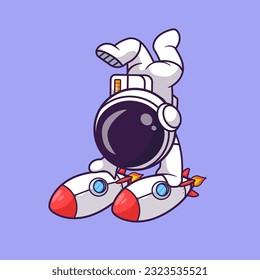 Mano Astronauta Cute En Ilustración Icono Del Vector De Caricaturas De Cohetes. Concepto de icono deportivo de ciencia Vector Premium aislado. Estilo de dibujo plano