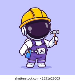 Cute Astronaut Handyman Holding Hammer Cartoon Vector 
Icon Illustration. Science Profession Icon Concept Isolated 
Premium Vector. Flat Cartoon Style