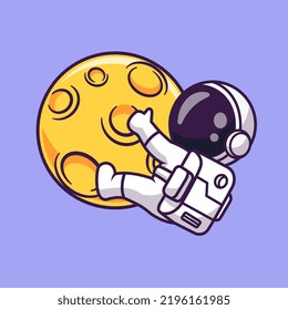 Cute Astronaut Hanging On Moon Cartoon Vector Icon Illustration Science Technology Icon Concept Isolated Premium Vector. Flat Cartoon Style