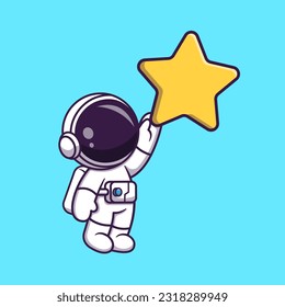 Cute Astronaut Hanging On Star Cartoon Vector Icon Illustration. Science Technology Icon Concept Isolated Premium Vector. Flat Cartoon Style