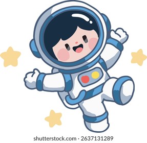 cute astronaut with happy smile with stars