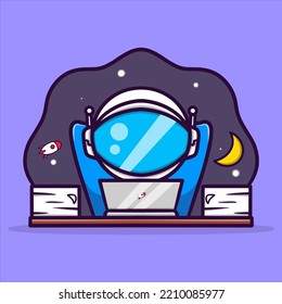 Cute astronaut hard working from home cartoon vector icon illustration