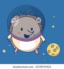 cute Astronaut hedgehog character cartoon icon illustration in vector format for all print designs