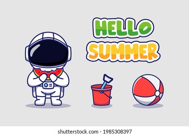 Astronauta lindo con pancarta de saludo de verano