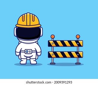 Cute astronaut with helmet and roadblock