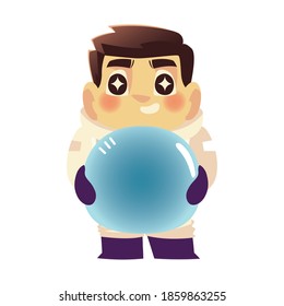 cute astronaut with helmet and suit cartoon space vector illustration