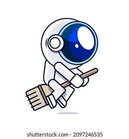 Cute Astronaut  Hero Flying Cartoon Vector Icon Illustration. Science Technology Icon Concept Isolated Premium Vector. Flat Cartoon Style