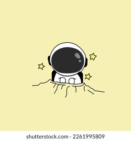 Cute astronaut hiding in hole style, Cartoon Vector Icon Illustration. Flat Cartoon Style