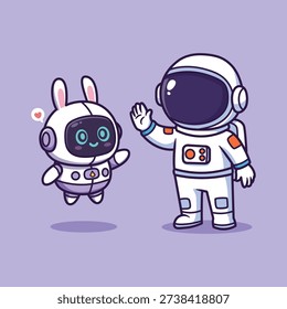 Cute Astronaut High Five Bunny Robot Vector Illustration