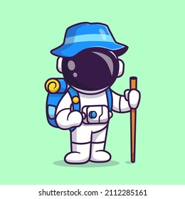 Cute Astronaut Wandern Cartoon Vektorsymbol Illustration. Science Travel Icon Konzept isolierter Premium-Vektorgrafik. Flachbildkartonstil