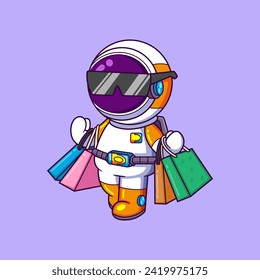 Cute astronaut hold shopping bags cartoon character of illustration