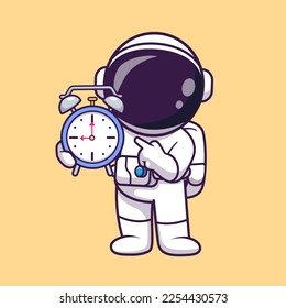 Cute Astronaut Holding Alarm Clock  Watch Cartoon Vector Icon Illustration. Science Technology Icon Concept Isolated Premium Vector. Flat Cartoon Style - Shutterstock ID 2254430573