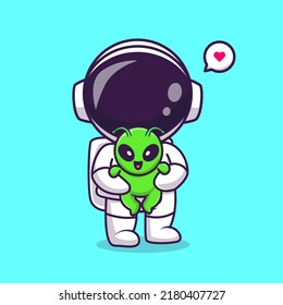 Cute Astronaut Holding Baby Alien Cartoon Vector Icon Illustration Science Technology Icon Concept Isolated Premium Vector. Flat Cartoon Style