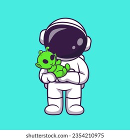 Cute Astronaut Holding Baby Alien Cartoon Vector Icon Illustration. Science Technology Icon Concept Isolated Premium Vector. Flat Cartoon Style