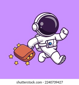 Cute Astronaut Holding Bag Star Cartoon Vector Icon Illustration. Science Holiday Icon Concept Isolated Premium Vector. Flat Cartoon Style