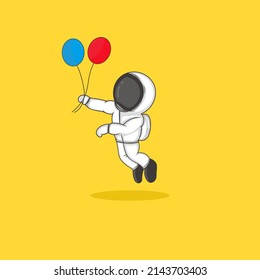 Cute astronaut holding balloon cartoon icon illustration