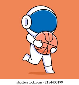 cute astronaut holding basketball cartoon design