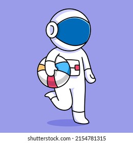 cute astronaut holding beach ball cartoon design