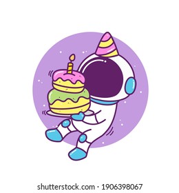 cute astronaut holding birthday cake