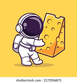 Cute Astronaut Holding Käse Moon Cartoon Vektorsymbol Illustration. Science Technology Icon Konzept isolierter Premium-Vektorgrafik. Flachbildkartonstil