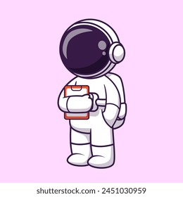 Cute Astronaut Holding Clipboard Cartoon Vector Icon Illustration. Science Business Icon Concept Isolated Premium Vector. Flat Cartoon Style