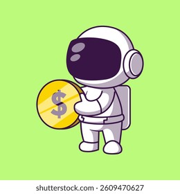 Cute Astronaut Holding a Coin – Funny Space Economy Illustration