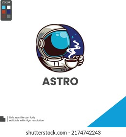 Cute Astronaut Holding Cup Coffee Space Cartoon Vector Icon Illustration. Science Drink Icon Concept Isolated Premium Vector. Flat Cartoon Style