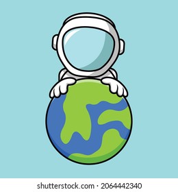 Cute Astronaut Holding Earth Cartoon Vector Icon Illustration. Science Technology Icon Concept Isolated Premium Vector. Flat Cartoon Style