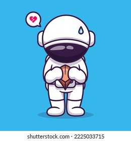 Cute Astronaut Holding Empty Wallet Cartoon Vector Icon Illustration. Science Finance Icon Concept Isolated Premium Vector. Flat Cartoon Style