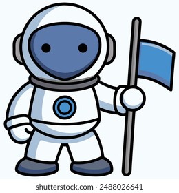 Cute Astronaut Holding Flag  Cartoon Vector Icon