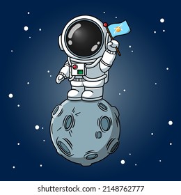 Astronauta Astronauta Con Bandera En La Luna