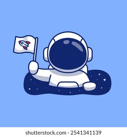 Astronauta bonito segurando bandeira no espaço buraco vetor do desenho animado ícone 
Ilustração. Vetor Premium Isolado do Conceito de Ícone de Espaço. Plano 
Estilo de Desenho Animado 