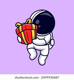 Cute Astronauta Holding Gift Box Ilustración de Vector de dibujos animados. Ciencia Festiva Icon Concept Vector Premium aislado. Estilo plano de la historieta