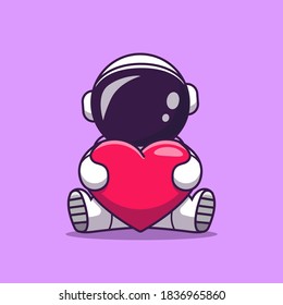 Cute Astronaut Holding Heart Love Cartoon Vector Icon Illustration. Science Technology Icon Concept Isolated Premium Vector. Flat Cartoon Style