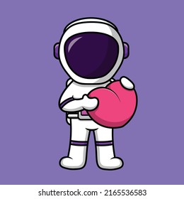 Cute Astronaut Holding Heart Love Cartoon Vector Icon Illustration. Holiday Science Icon Concept Isolated Premium Vector.