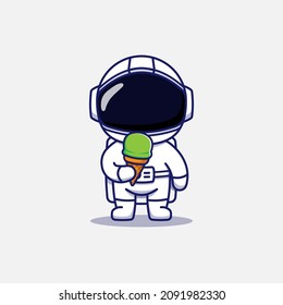 Cute astronaut holding an ice cream