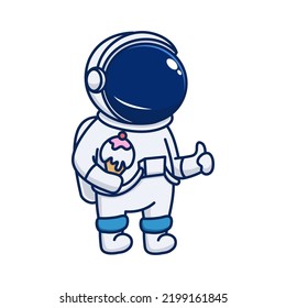 cute astronaut holding ice cream